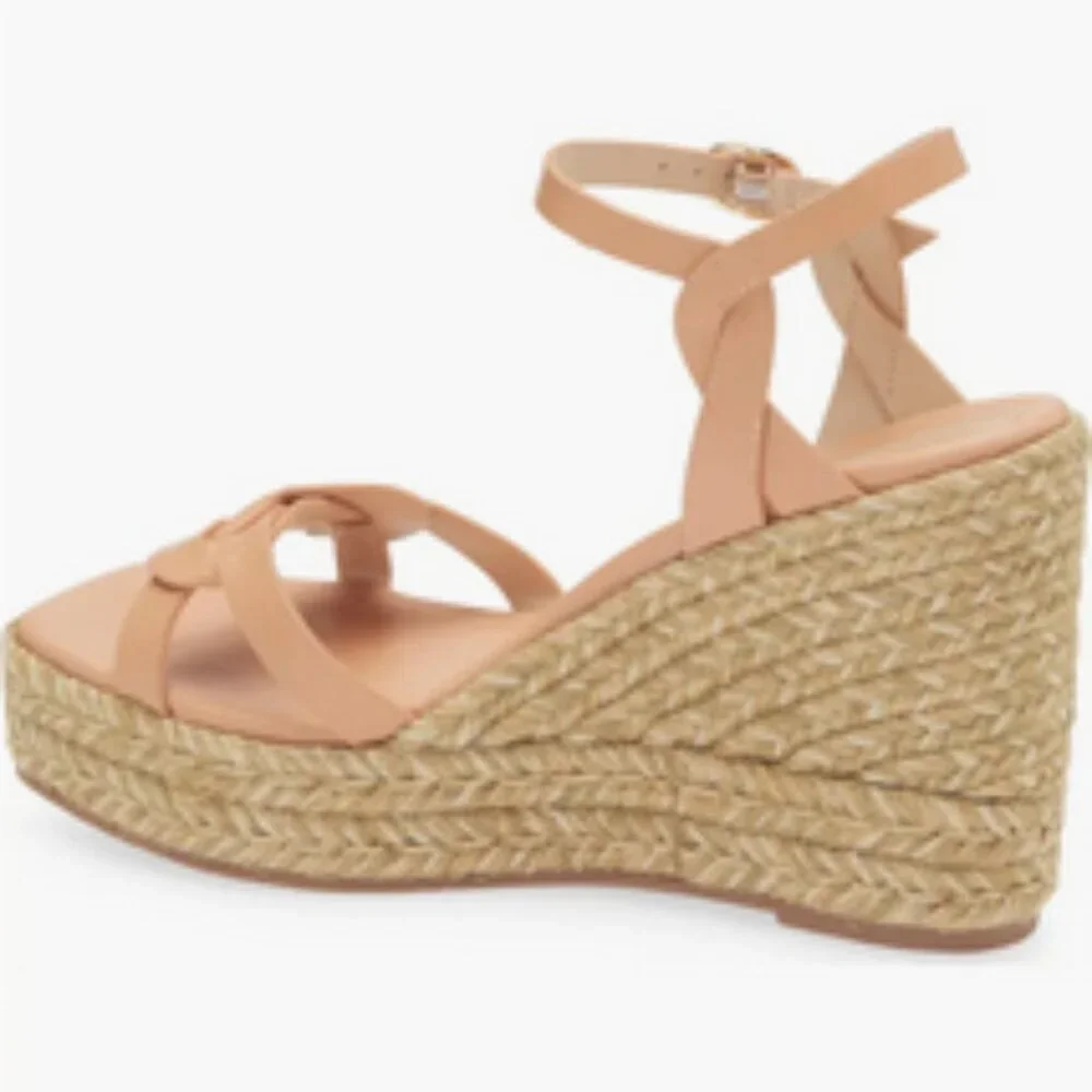 Stuart Weitzman Tan Braida Max Leather Espadrille Wedge Sandals Sz: 6.5